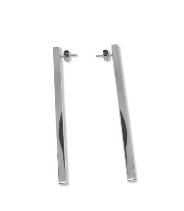 long rectangular silver earrings